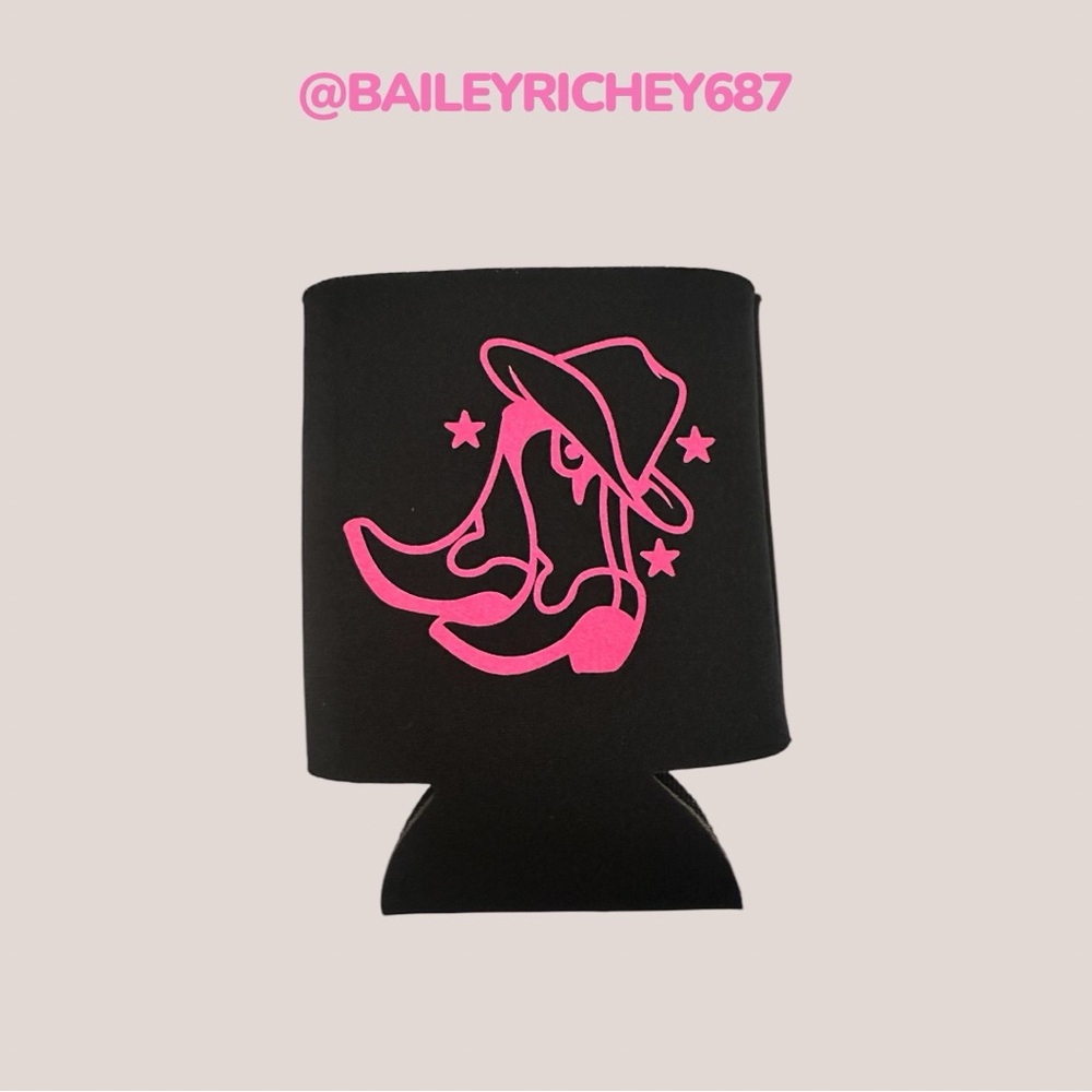 Western Cowgirl Boot Koozie- Black & Pink | Cute Country Drink Holder